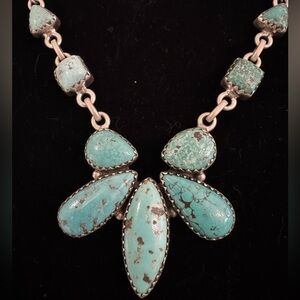 Genuine native white water Turquoise Statement Necklace - set in Sterling silver